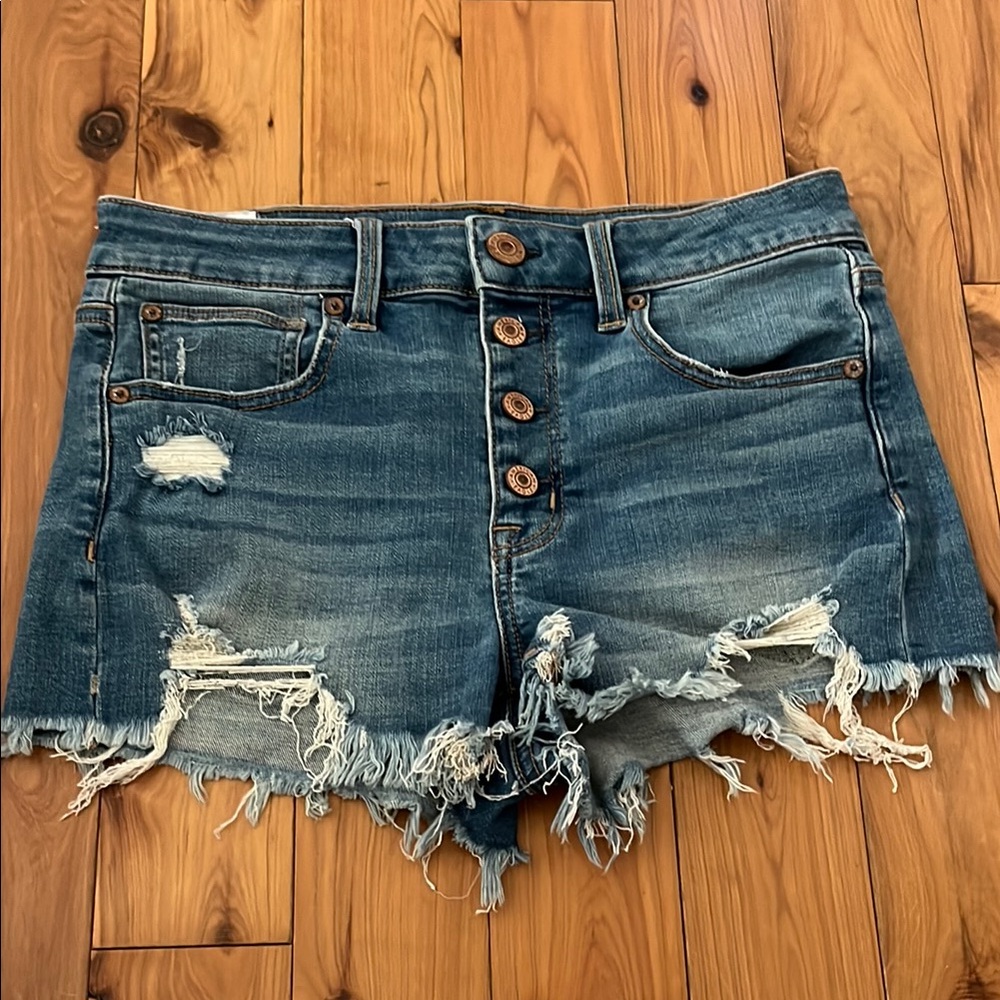 American Eagle Outfitters Blue Jean Shorts Distressed High-Waisted